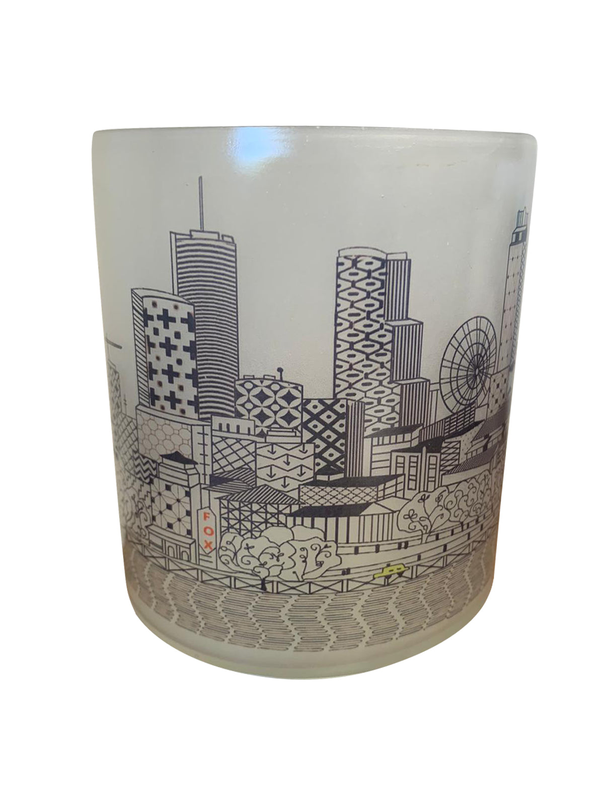 Atlanta Skyline Glass Votive showcasing a modern skyline design, perfect for tealights and home decor.