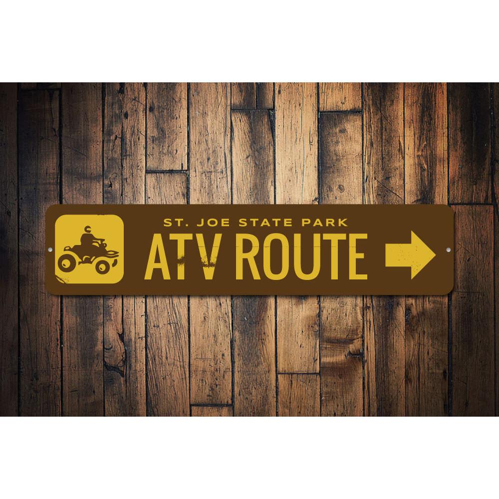 Customizable ATV Route Sign made from durable aluminum, featuring pre-drilled holes for easy mounting.