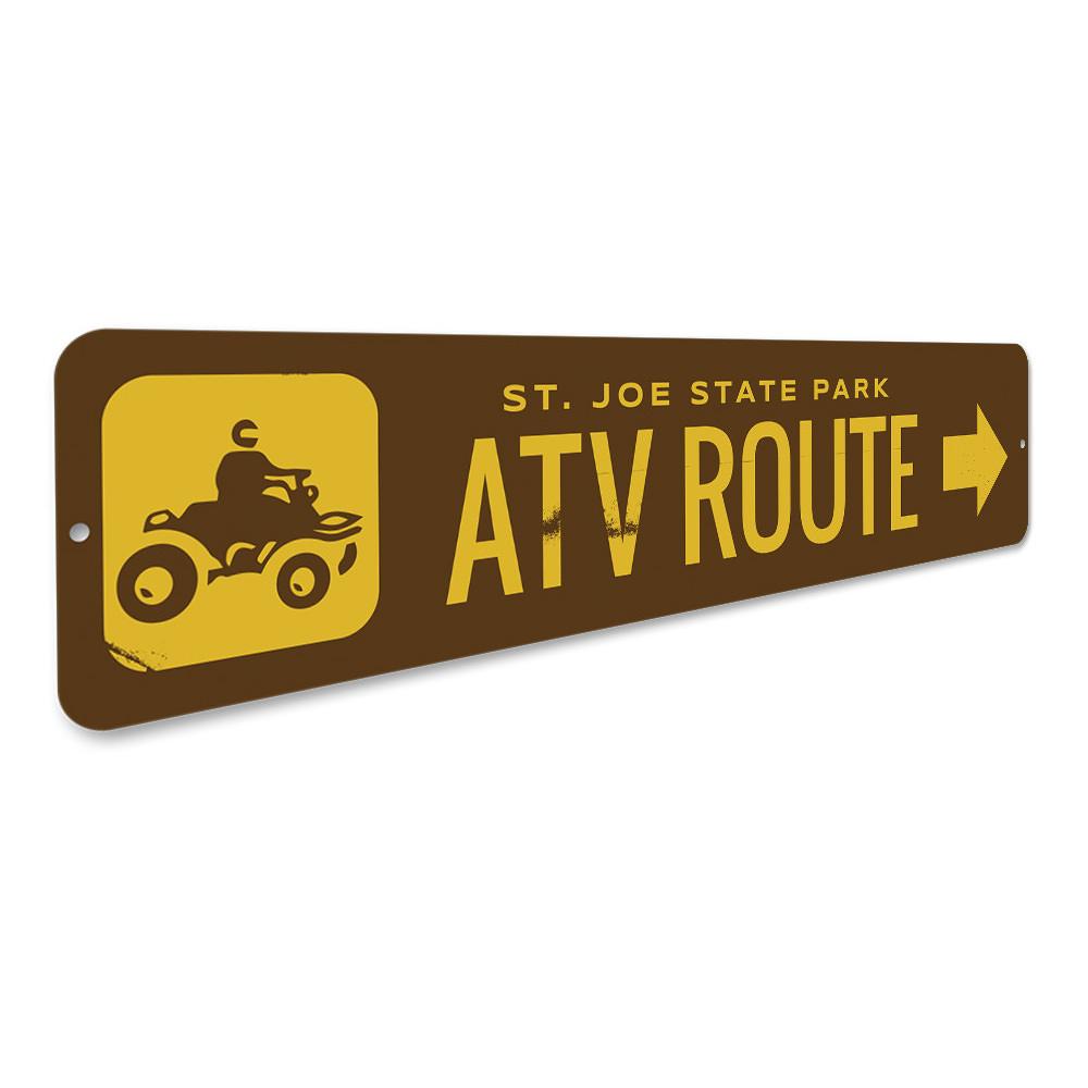 Customizable ATV Route Sign made from durable aluminum, featuring pre-drilled holes for easy mounting.