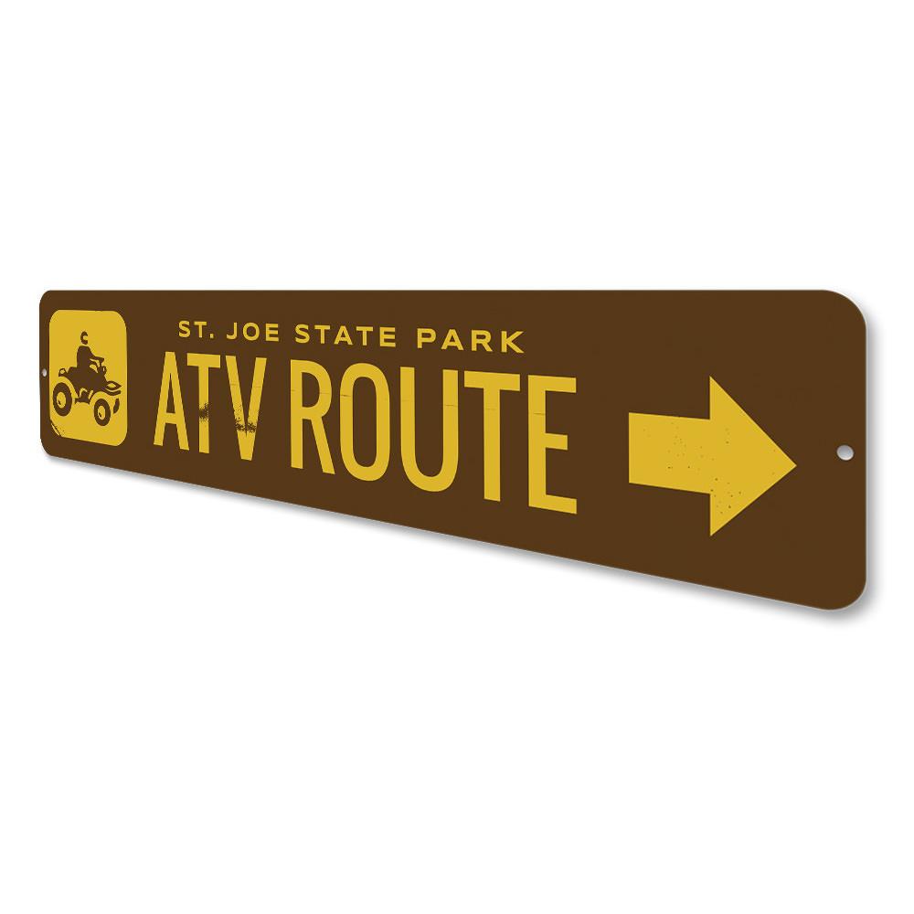 Customizable ATV Route Sign made from durable aluminum, featuring pre-drilled holes for easy mounting.