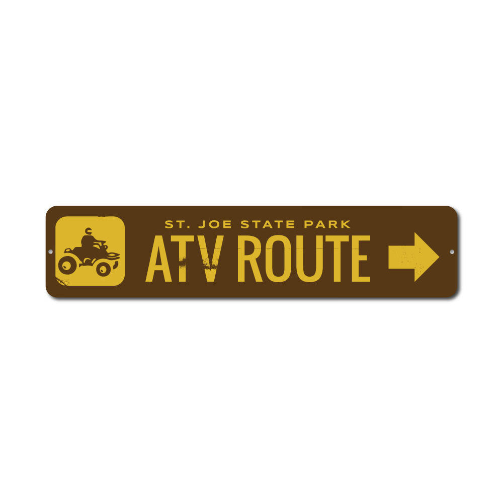 Customizable ATV Route Sign made from durable aluminum, featuring pre-drilled holes for easy mounting.