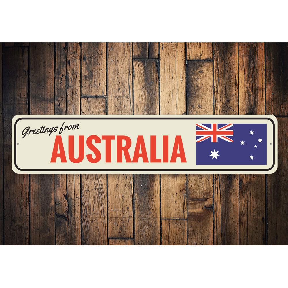 Customizable Australian sign made of high-quality aluminum, featuring pre-drilled holes for easy mounting, perfect for home decor.