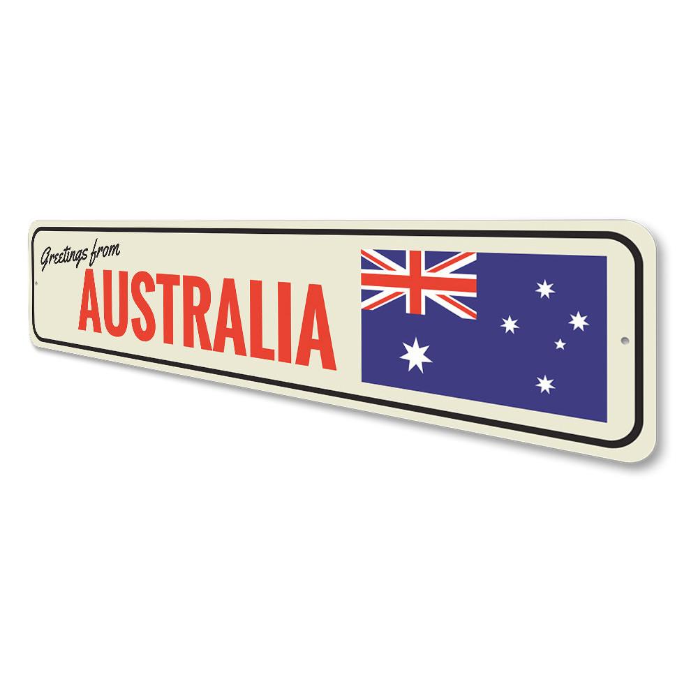 Customizable Australian sign made of high-quality aluminum, featuring pre-drilled holes for easy mounting, perfect for home decor.