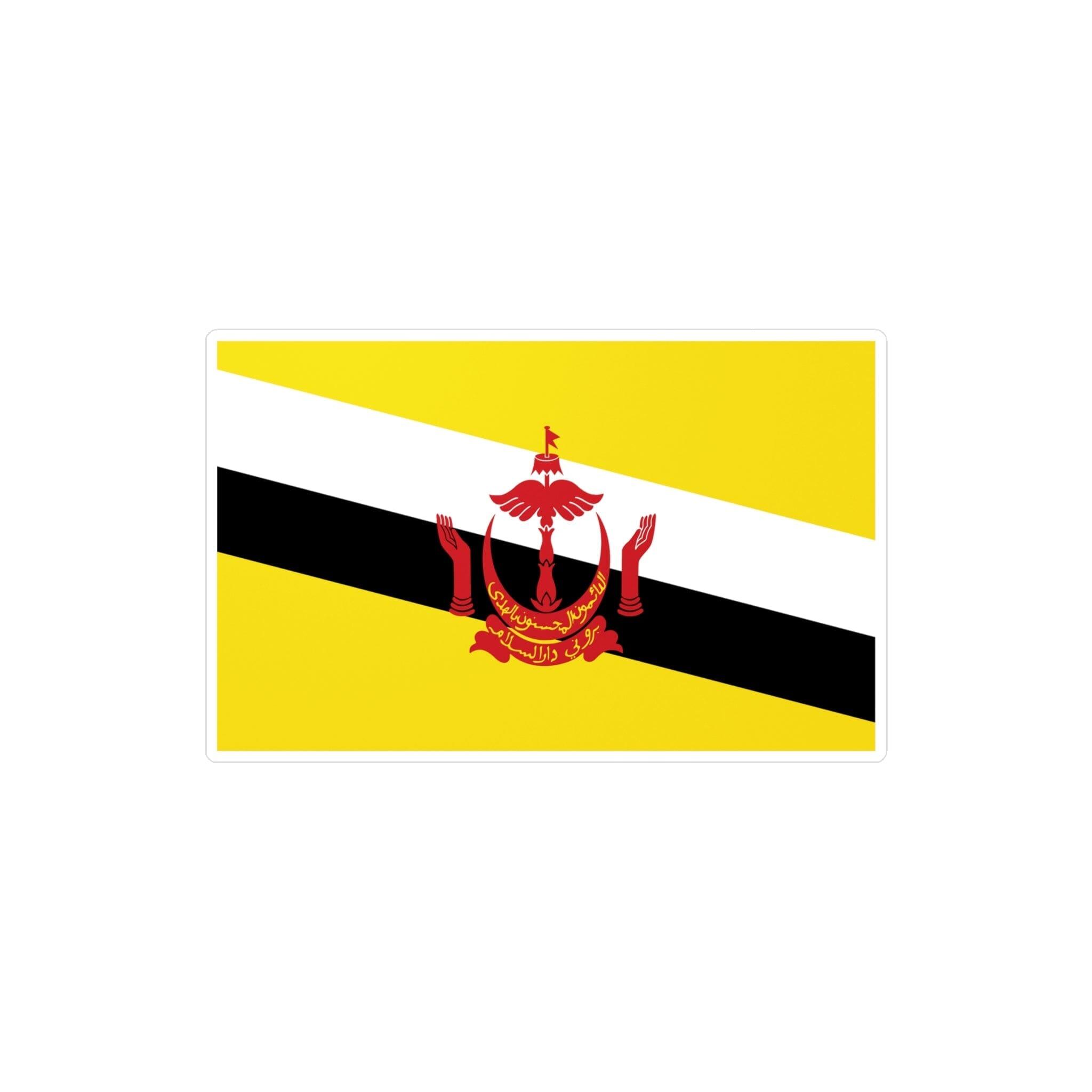 Autocollant Drapeau de Brunei en PVC, disponible en plusieurs tailles, idéal pour diverses applications.