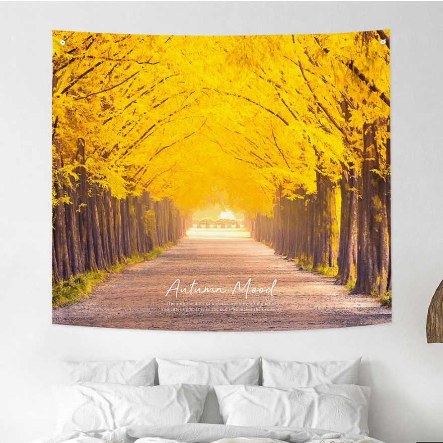 Autumn Mood fabric poster measuring 150cm x 130cm, featuring a modern design with warm autumn colors.