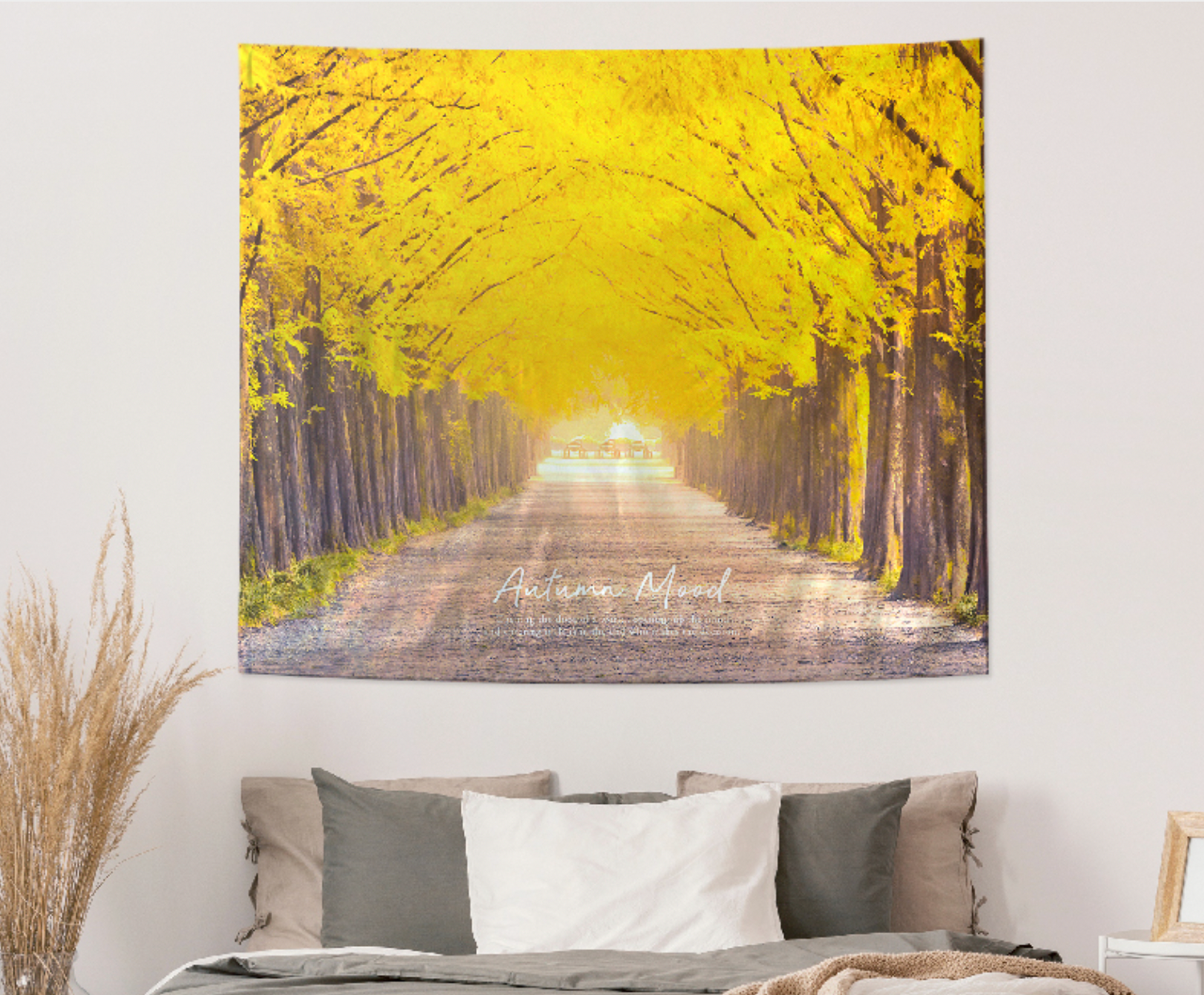 Autumn Mood fabric poster measuring 150cm x 130cm, featuring a modern design with warm autumn colors.