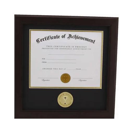 Award of Excellence Certificate Frame in mahogany, featuring double black matting with gold trim, designed for 8x10 inch documents.