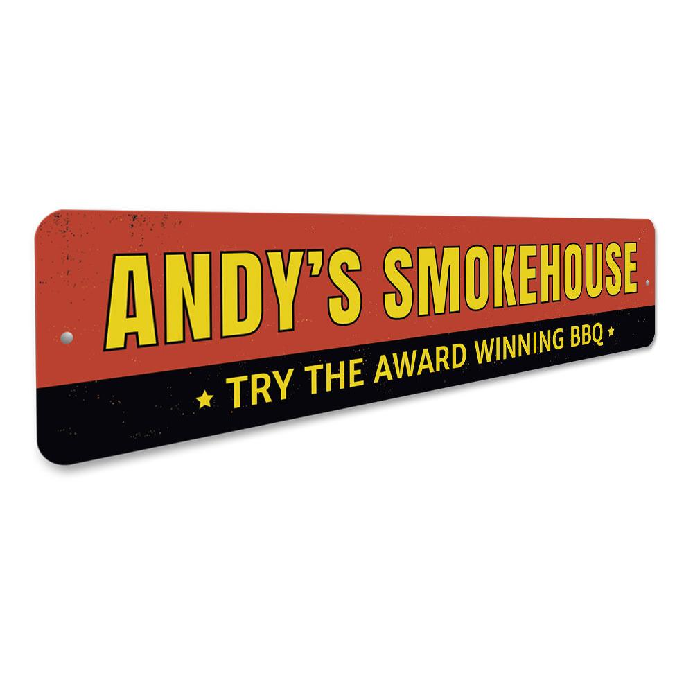 Award Winning BBQ Sign made of high-quality aluminum, featuring customizable text and pre-drilled holes for easy mounting.