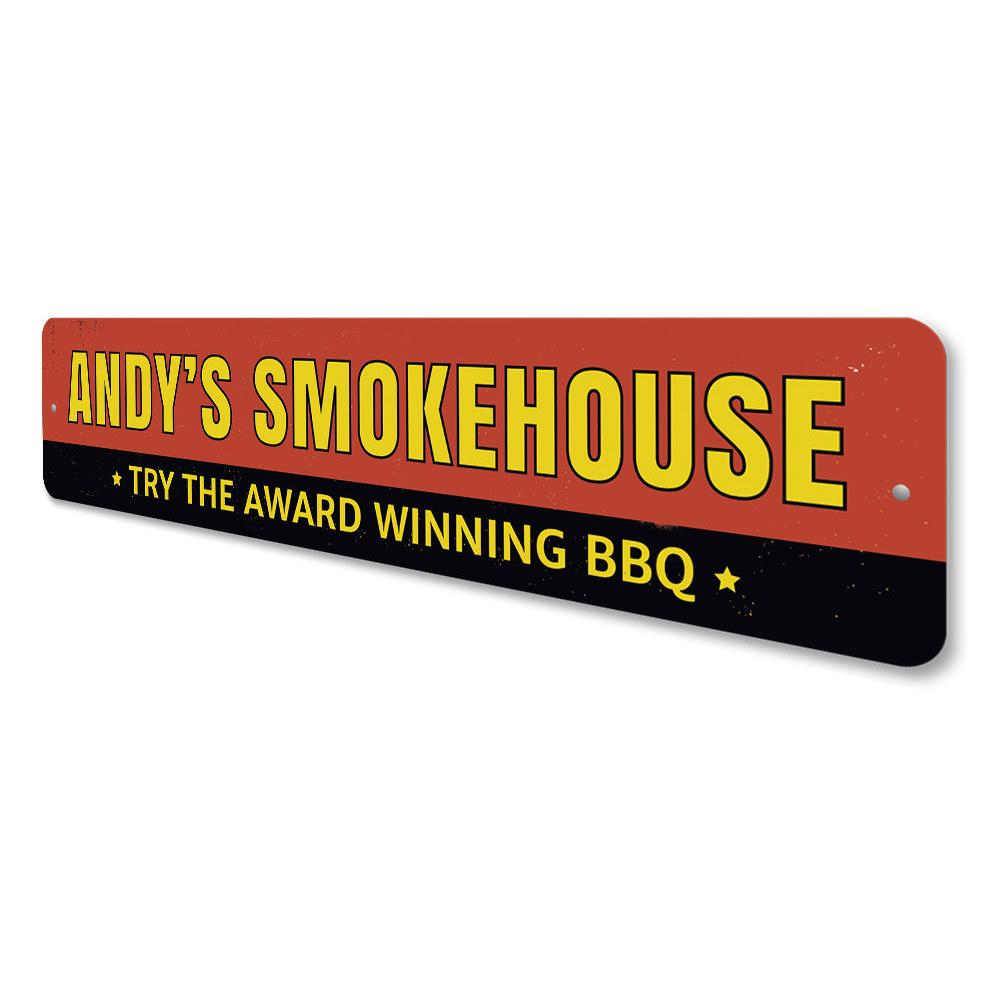 Award Winning BBQ Sign made of high-quality aluminum, featuring customizable text and pre-drilled holes for easy mounting.