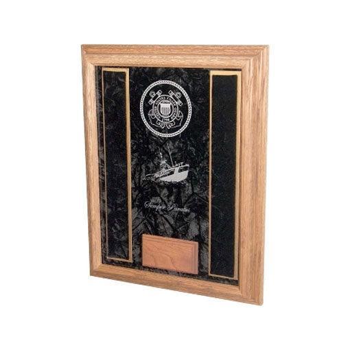 Deluxe Awards Display Case showcasing military medals on crushed velvet background, crafted from solid oak or walnut.