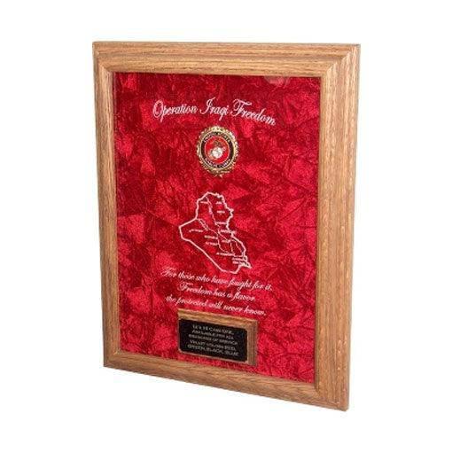 Deluxe Awards Display Case showcasing military medals on crushed velvet background, crafted from solid oak or walnut.