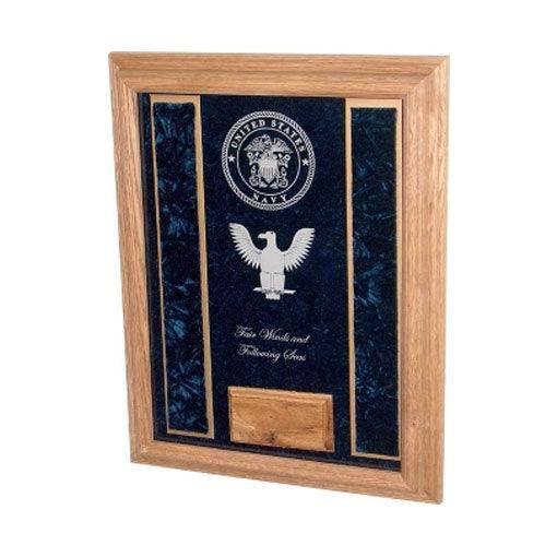 Deluxe Awards Display Case showcasing military medals on crushed velvet background, crafted from solid oak or walnut.