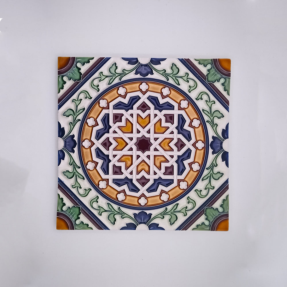 Handmade and hand-painted Azores ceramic tiles showcasing vibrant colors and intricate designs, perfect for home decor.