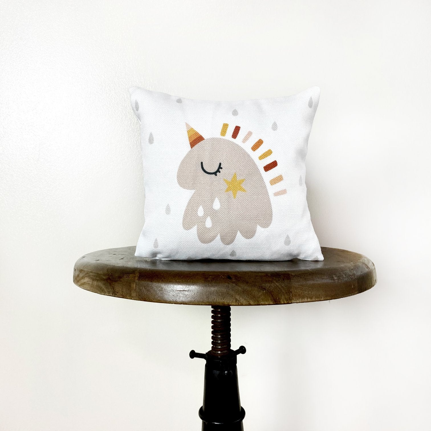 A cute baby unicorn throw pillow cover featuring a whimsical design, perfect for nursery decor and baby showers.