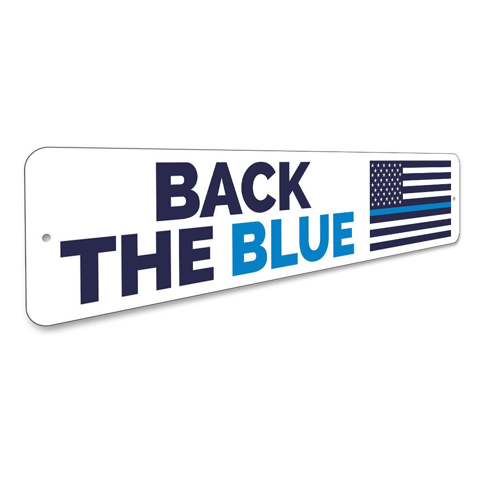 Back the Blue Flag Sign made of durable aluminum, featuring a blue line flag design, perfect for home or outdoor display.