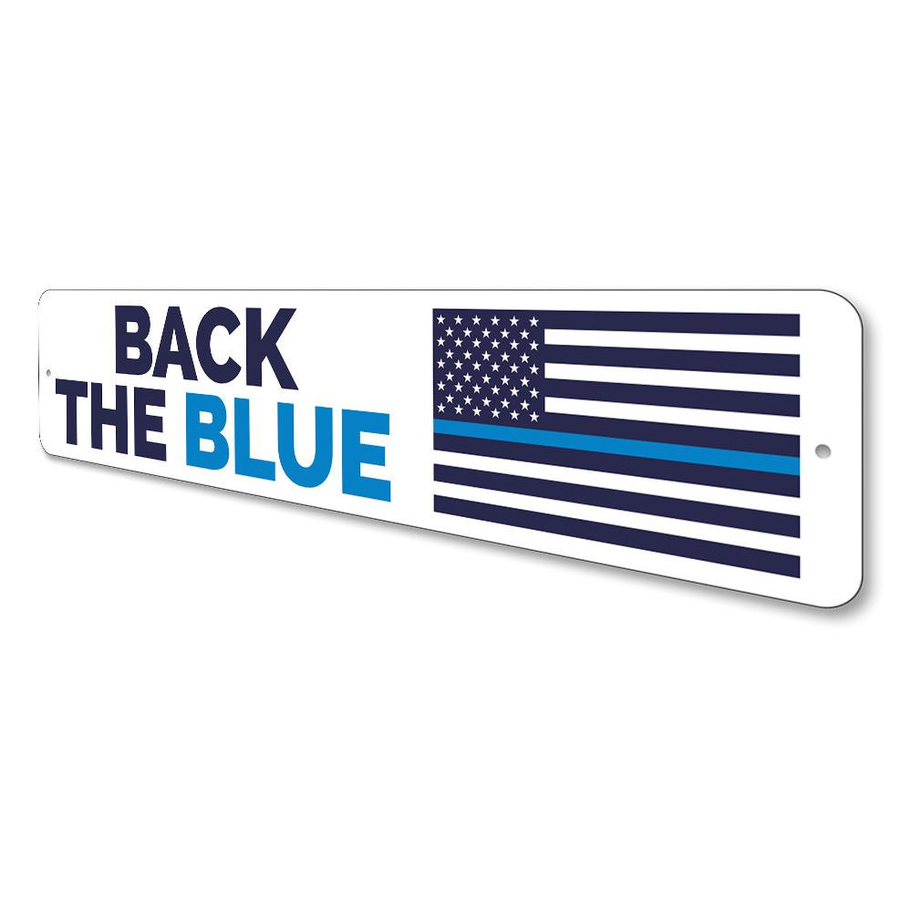 Back the Blue Flag Sign made of durable aluminum, featuring a blue line flag design, perfect for home or outdoor display.