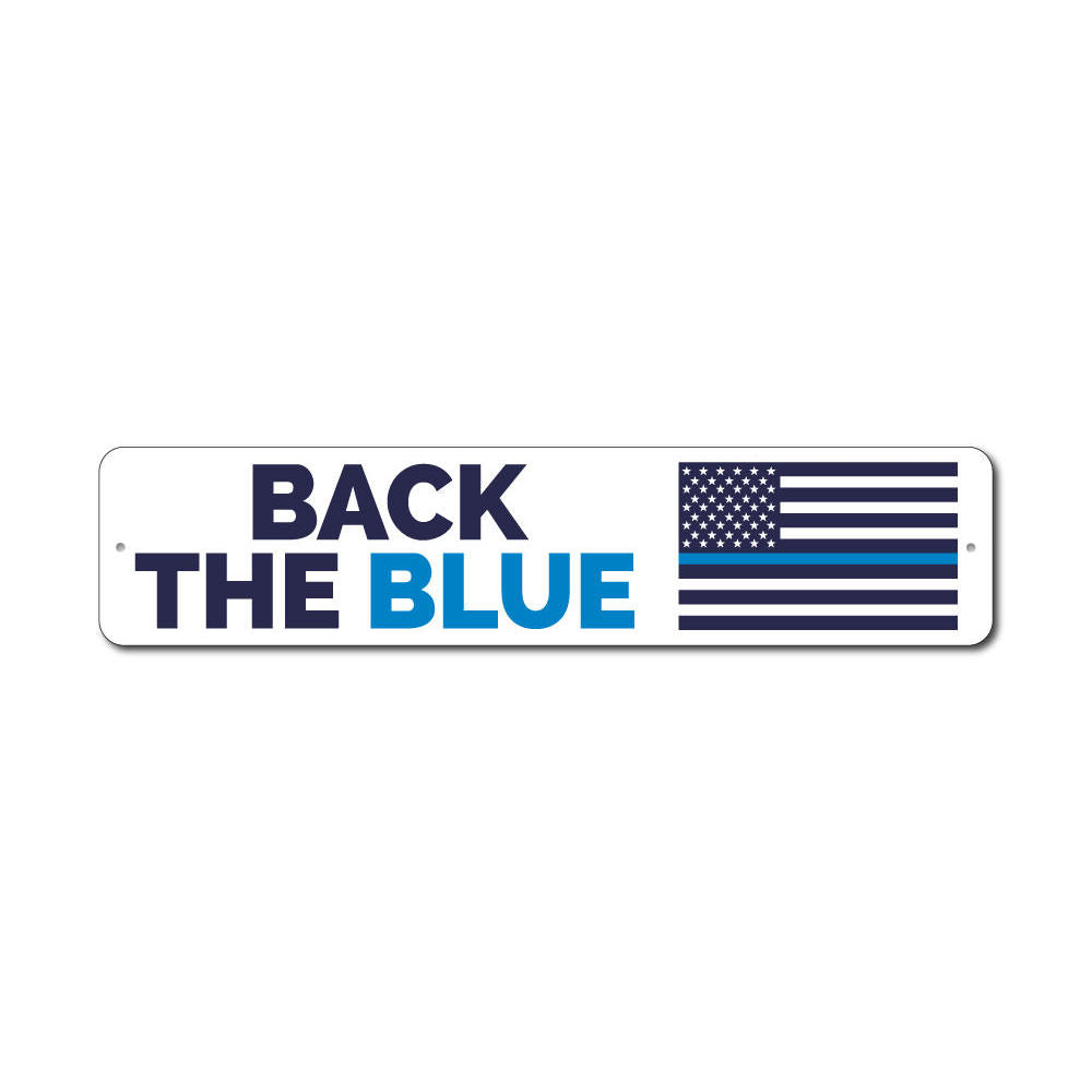 Back the Blue Flag Sign made of durable aluminum, featuring a blue line flag design, perfect for home or outdoor display.