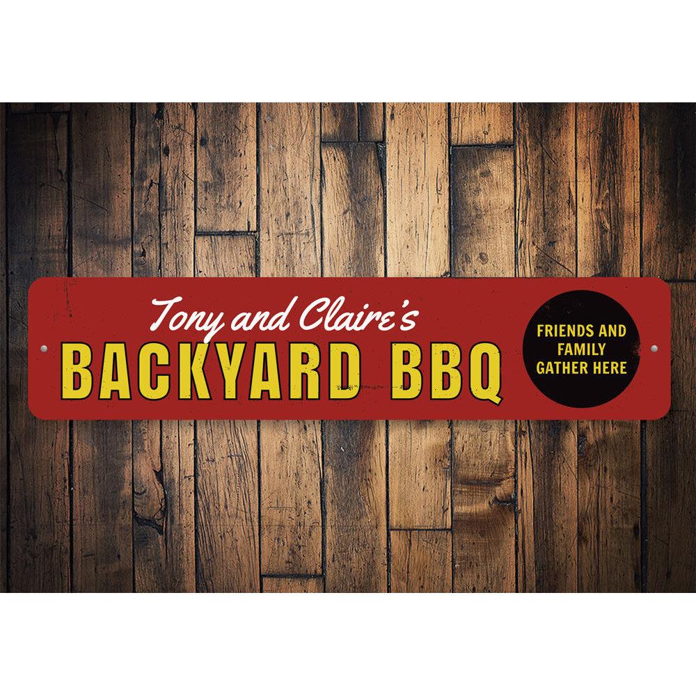 Customizable Backyard BBQ Sign made of high-quality aluminum, perfect for outdoor gatherings.