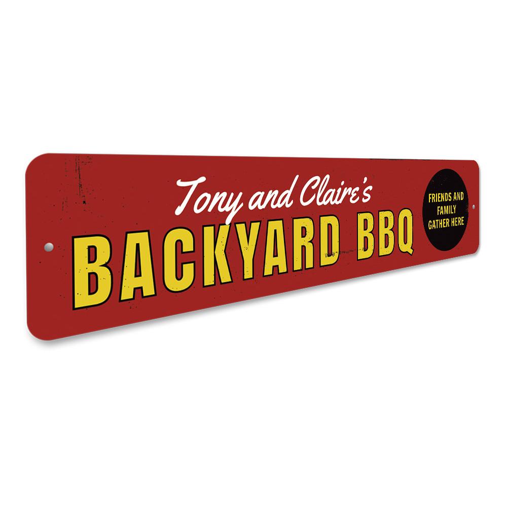 Customizable Backyard BBQ Sign made of high-quality aluminum, perfect for outdoor gatherings.