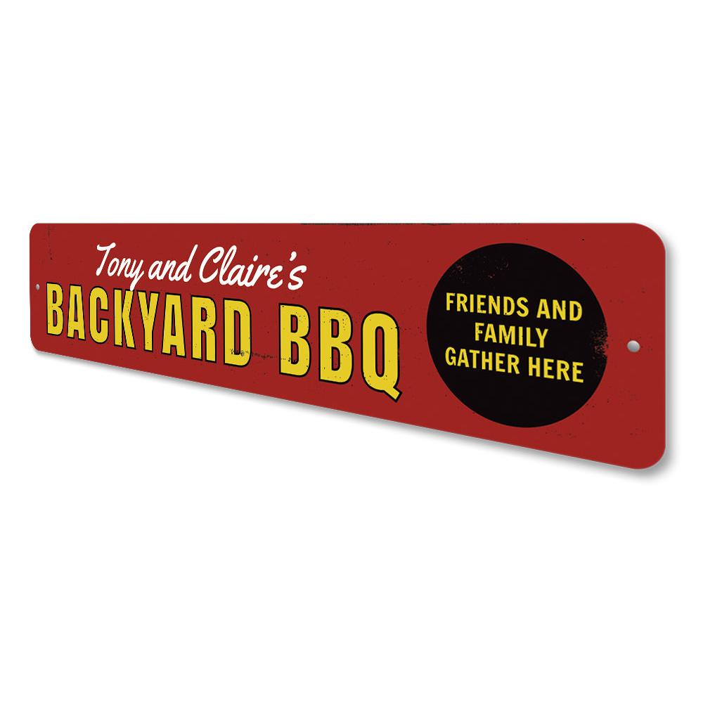 Customizable Backyard BBQ Sign made of high-quality aluminum, perfect for outdoor gatherings.