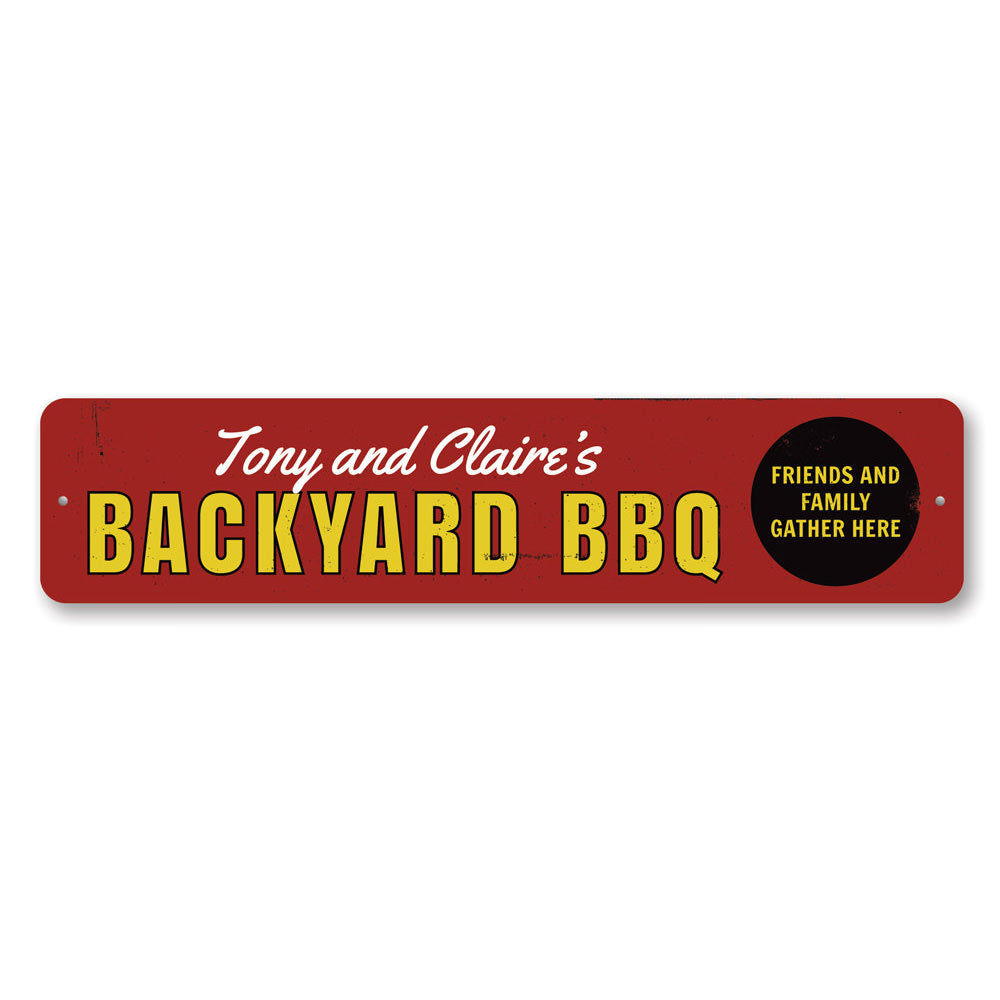 Customizable Backyard BBQ Sign made of high-quality aluminum, perfect for outdoor gatherings.