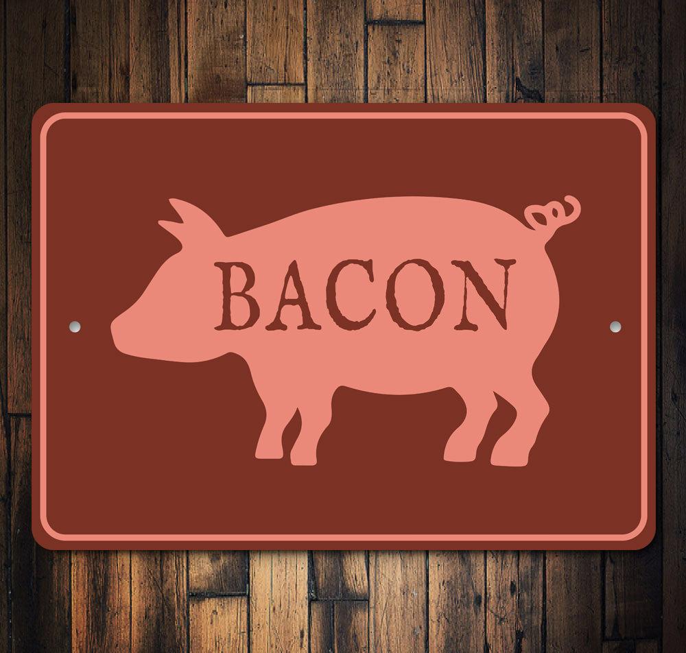 Customizable Bacon Sign made of high-quality aluminum, perfect for kitchen or man cave decor.