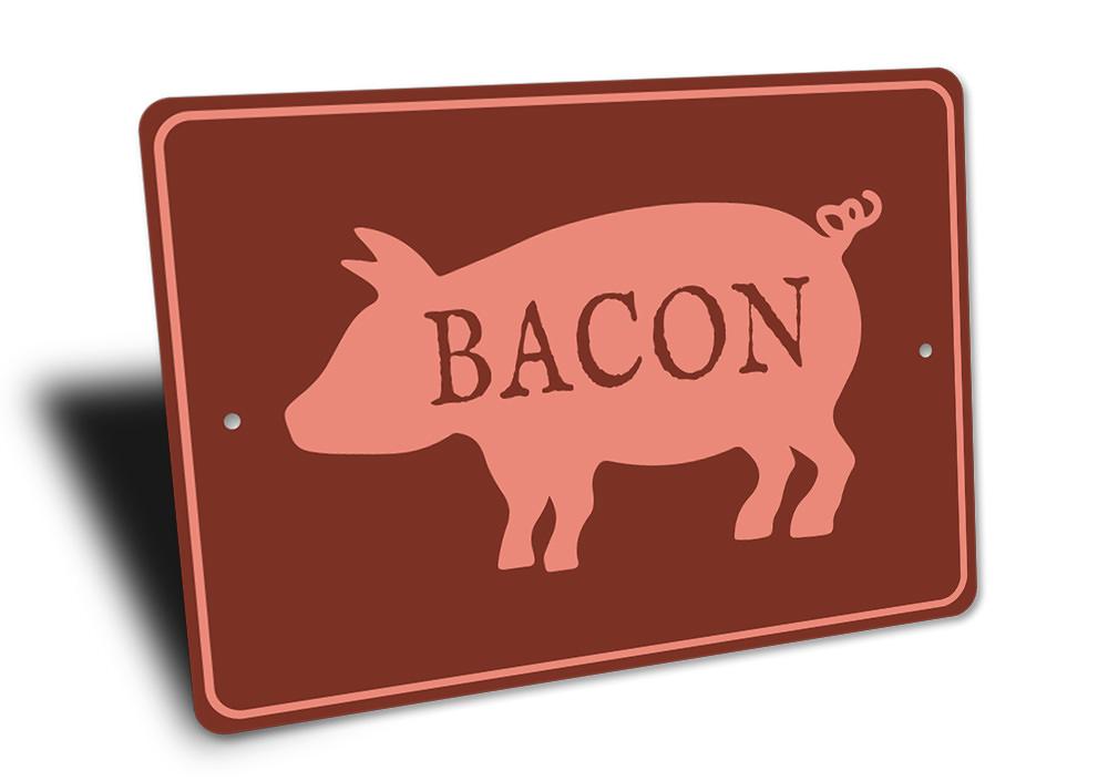 Customizable Bacon Sign made of high-quality aluminum, perfect for kitchen or man cave decor.