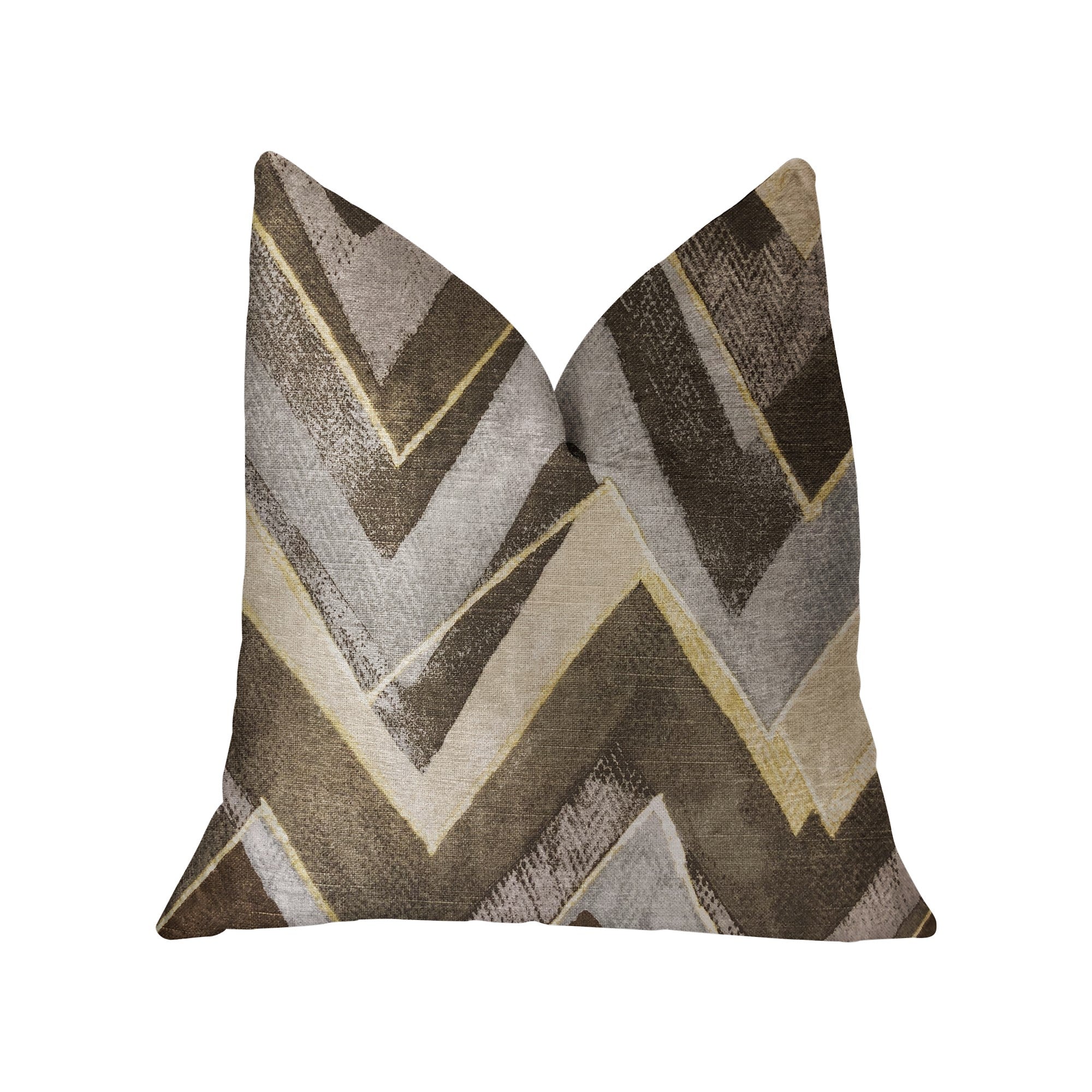 Badger Cove Brown Luxury Throw Pillow featuring a chevron pattern, handmade in the USA with a rich brown color and invisible zipper enclosure.