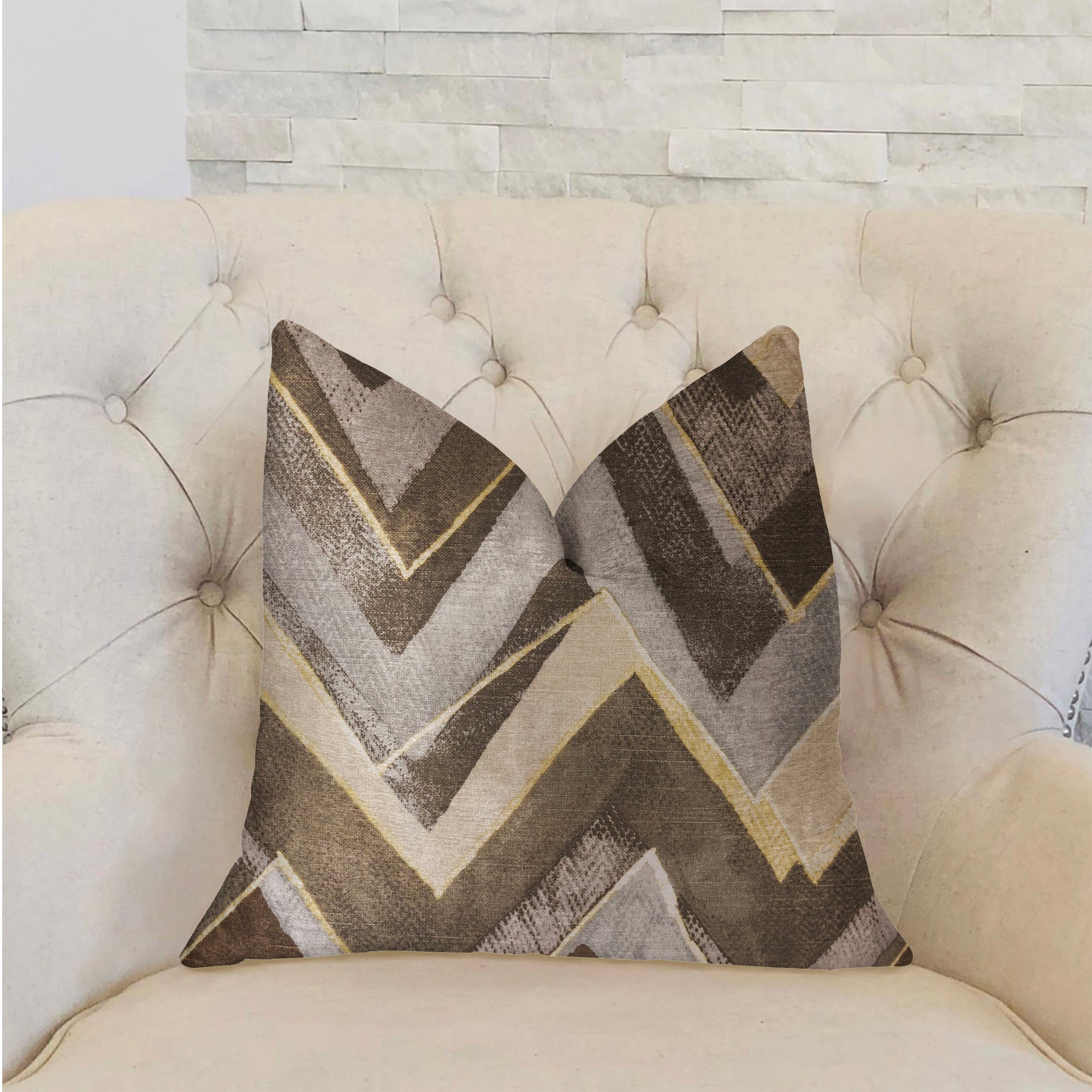 Badger Cove Brown Luxury Throw Pillow featuring a chevron pattern, handmade in the USA with a rich brown color and invisible zipper enclosure.