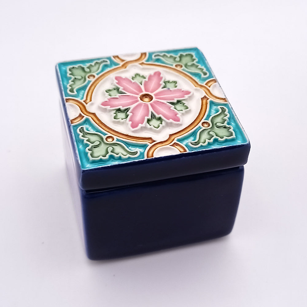 Bairro Alto Ceramic Box showcasing intricate patterns and elegant design, perfect for home decor and storage.