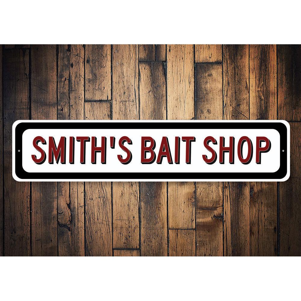 Customizable Bait Shop Sign made from durable aluminum, perfect for lakehouses and outdoor decor.