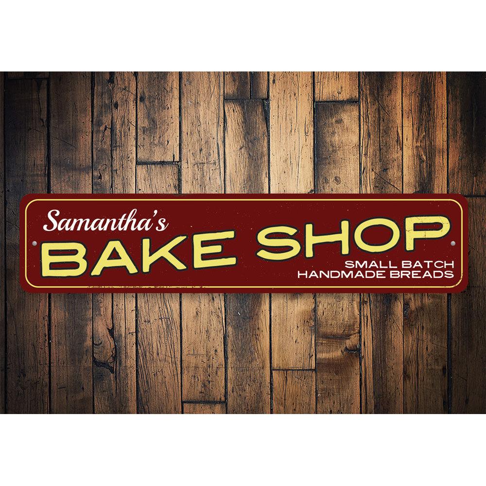 Customizable Bake Shop Name Sign made from high-quality aluminum, featuring pre-drilled holes for easy mounting.