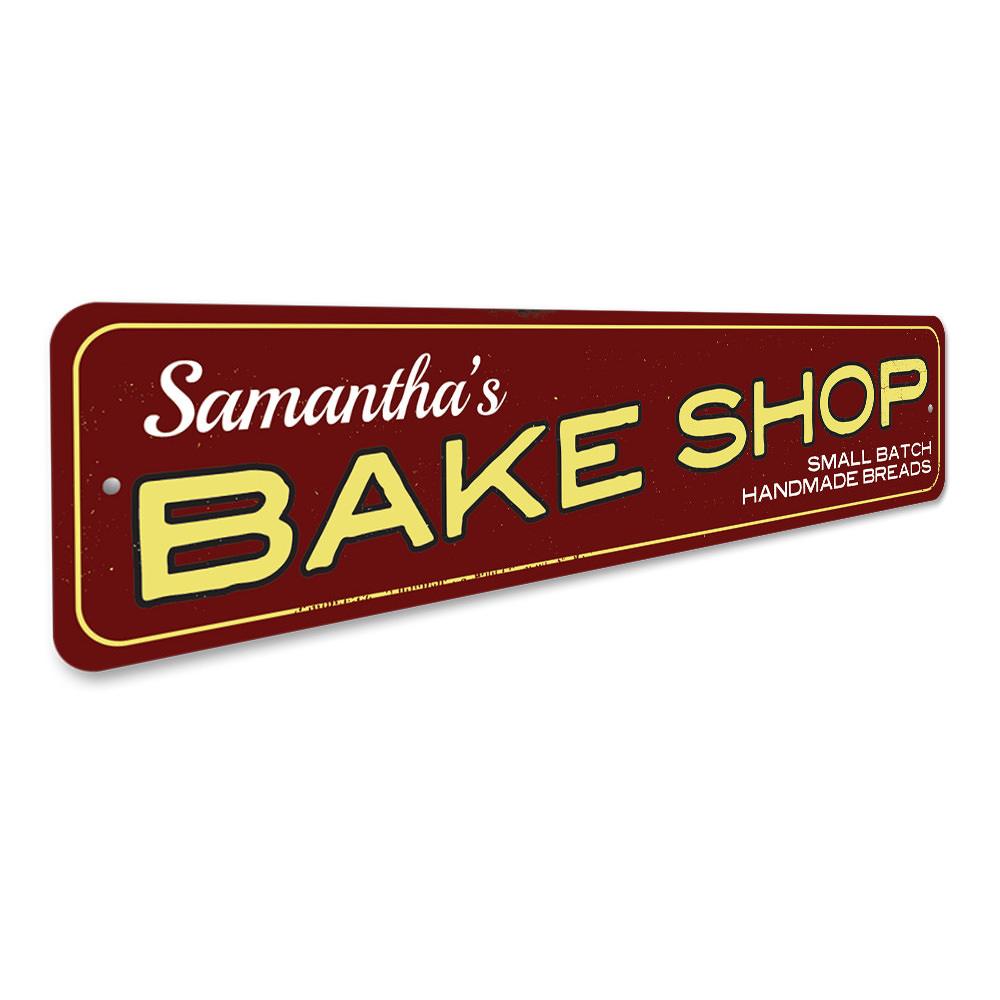 Customizable Bake Shop Name Sign made from high-quality aluminum, featuring pre-drilled holes for easy mounting.