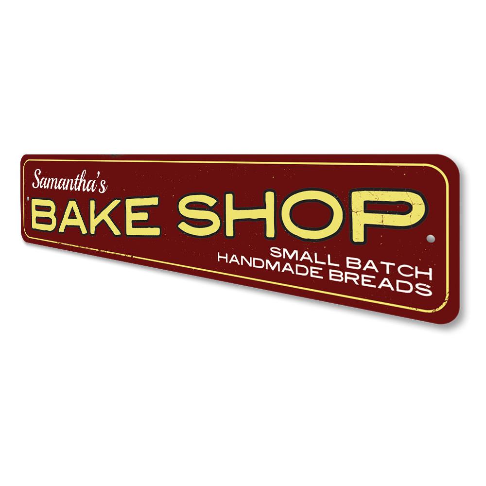 Customizable Bake Shop Name Sign made from high-quality aluminum, featuring pre-drilled holes for easy mounting.