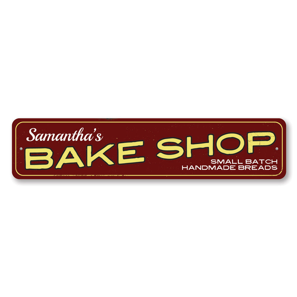 Customizable Bake Shop Name Sign made from high-quality aluminum, featuring pre-drilled holes for easy mounting.