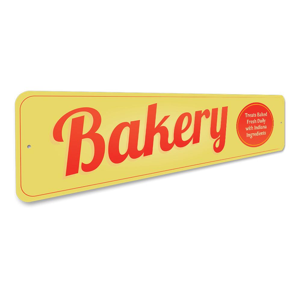 Customizable aluminum bakery sign with pre-drilled holes for easy mounting, showcasing a stylish design perfect for any bakery or café.