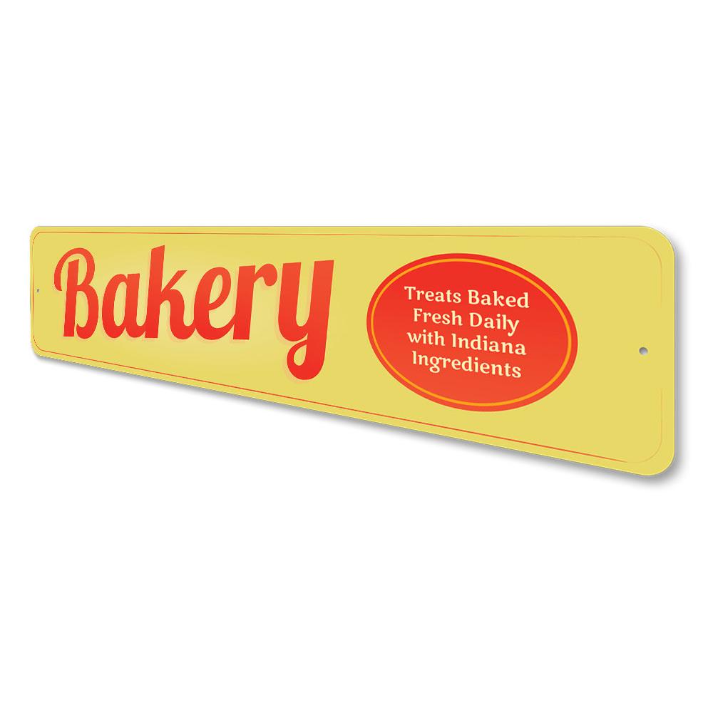 Customizable aluminum bakery sign with pre-drilled holes for easy mounting, showcasing a stylish design perfect for any bakery or café.