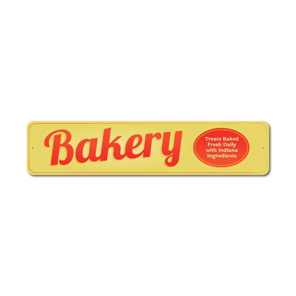 Customizable aluminum bakery sign with pre-drilled holes for easy mounting, showcasing a stylish design perfect for any bakery or café.