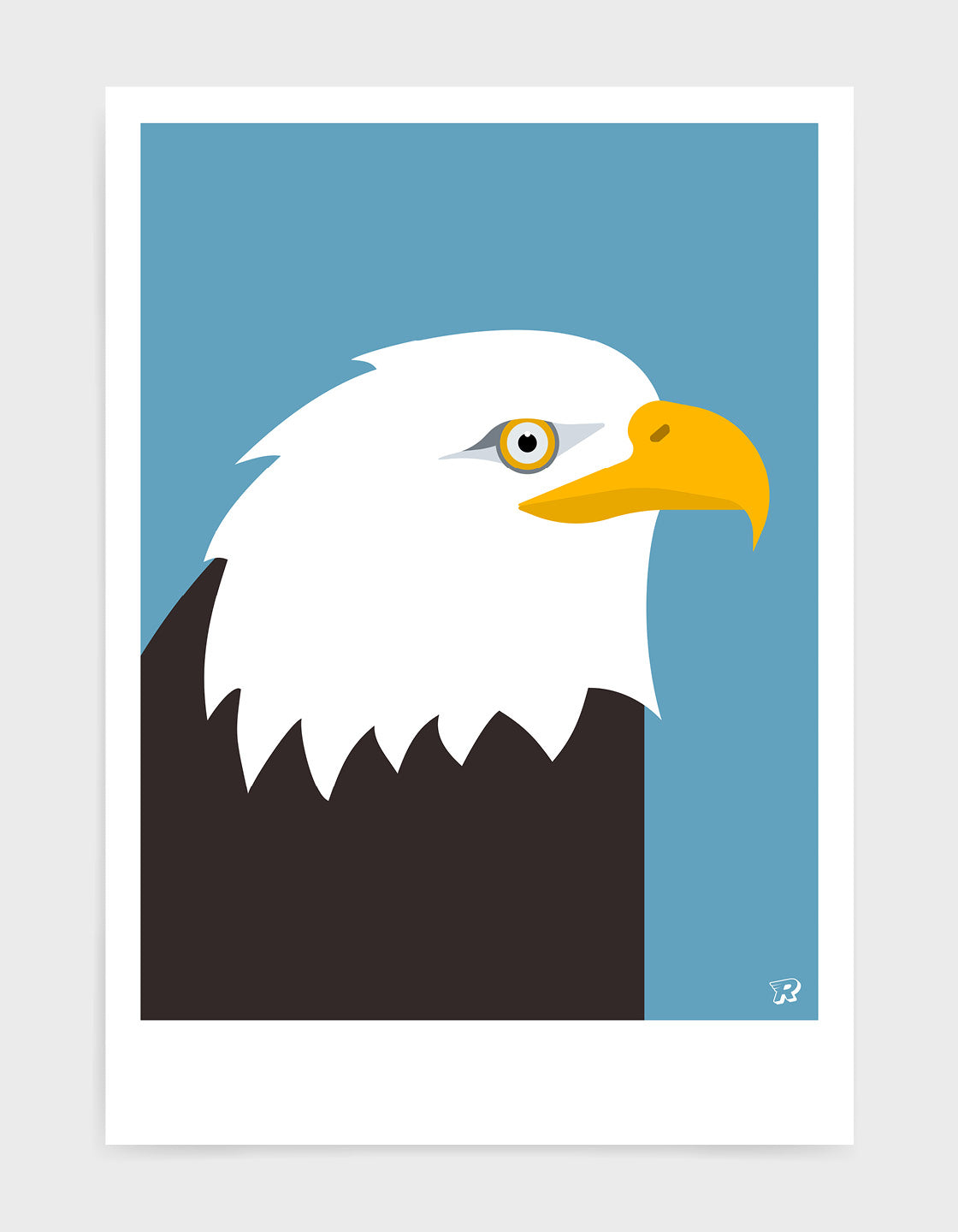 A modern minimal art print of a Bald Eagle, showcasing its majestic features in a stylish design.