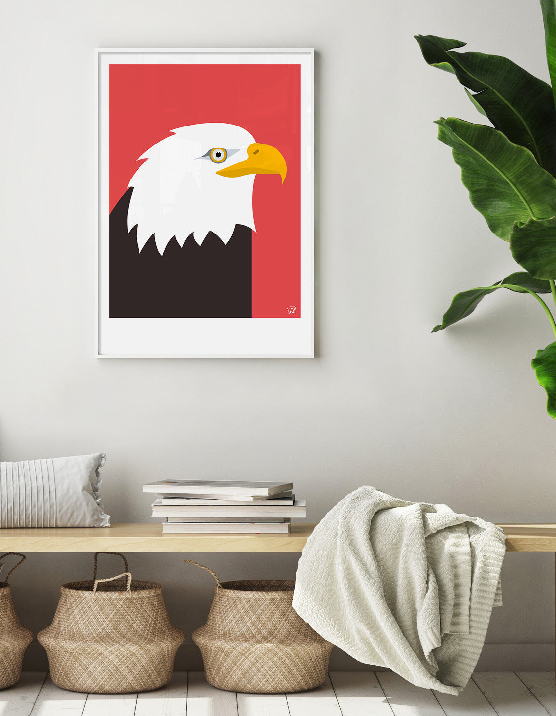 A modern minimal art print of a Bald Eagle, showcasing its majestic features in a stylish design.