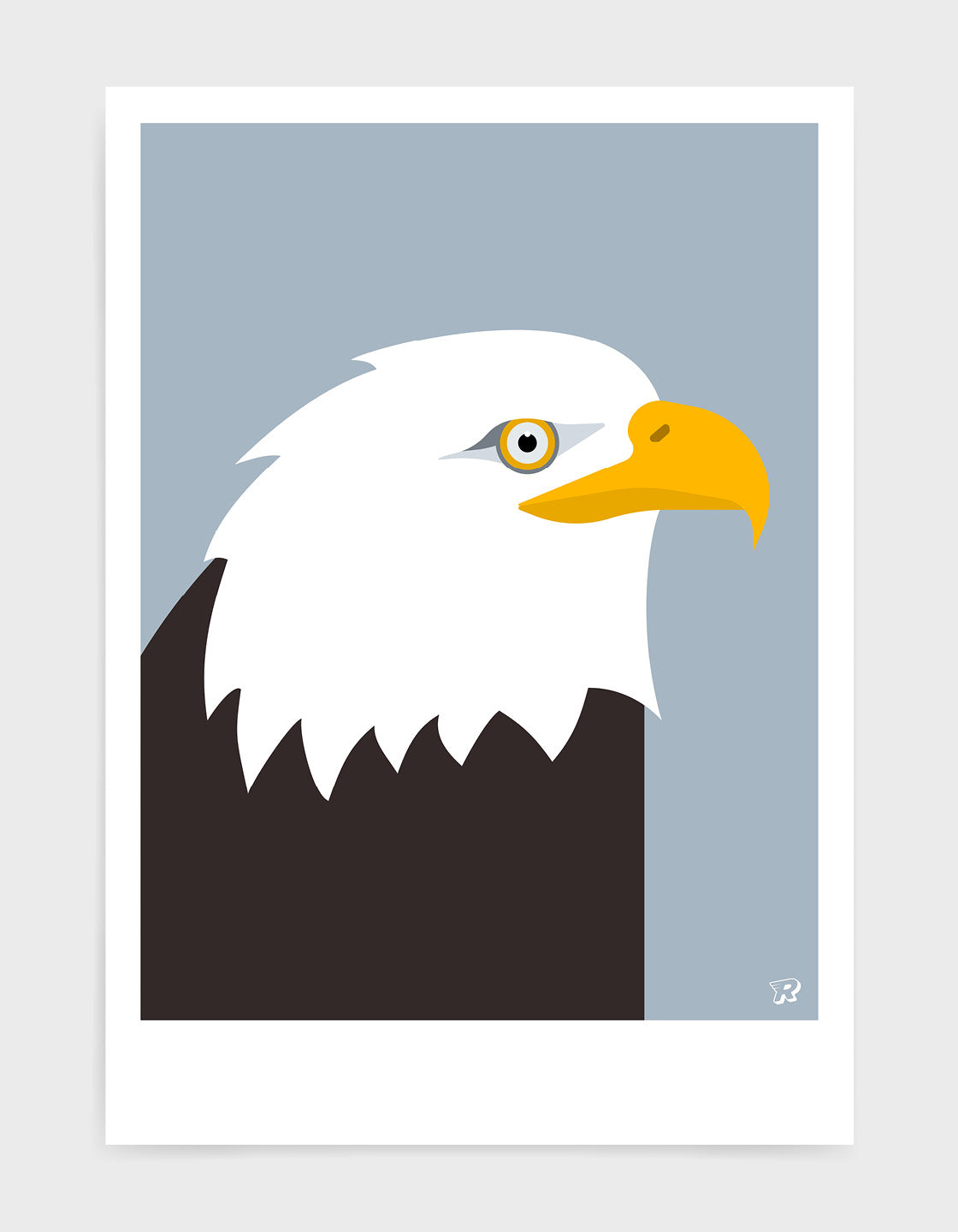 A modern minimal art print of a Bald Eagle, showcasing its majestic features in a stylish design.