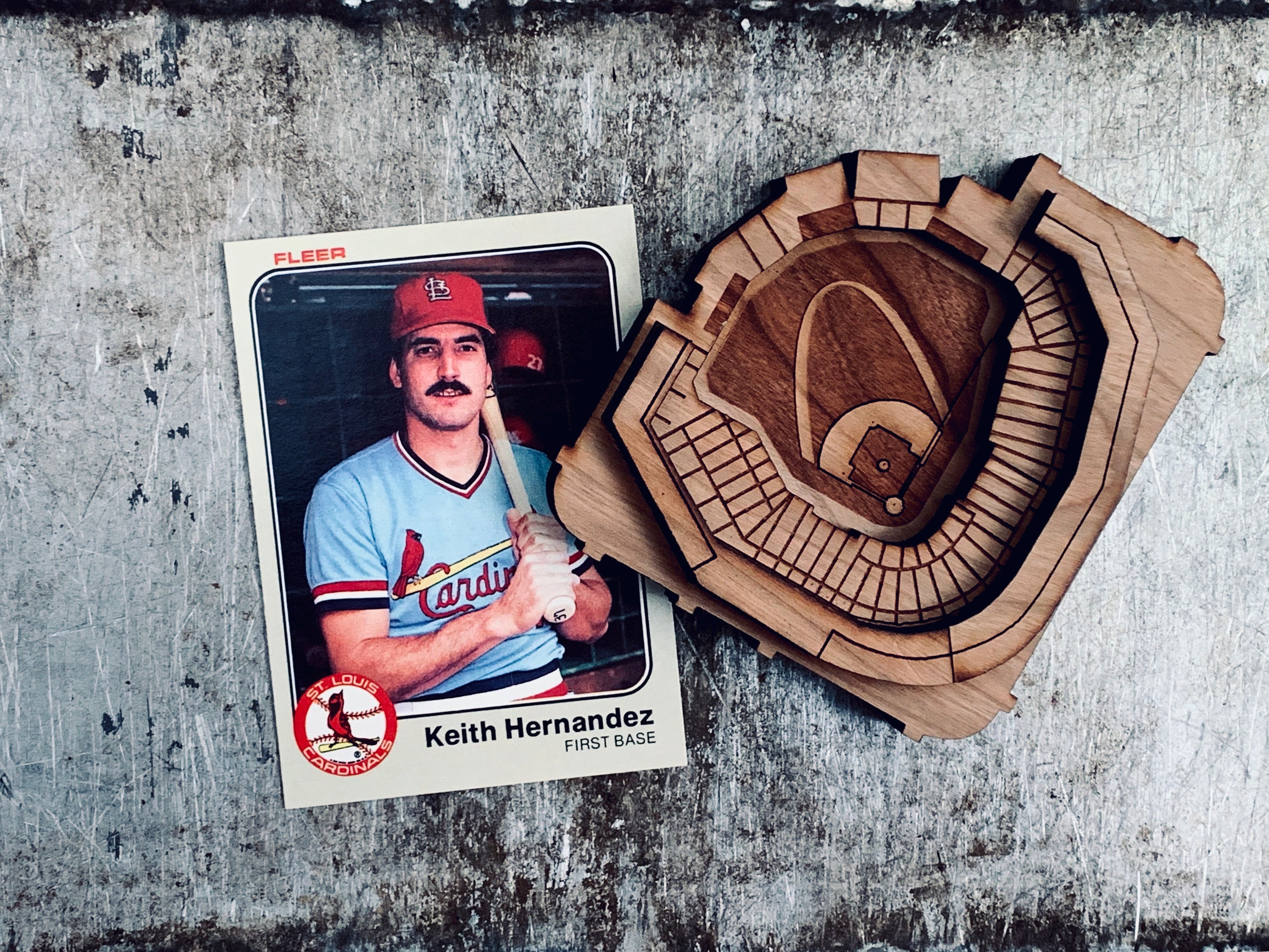 A set of Ballpark Magnets made from cherry hardwood, featuring strong ceramic magnets, displayed in an engraved craft gift box.