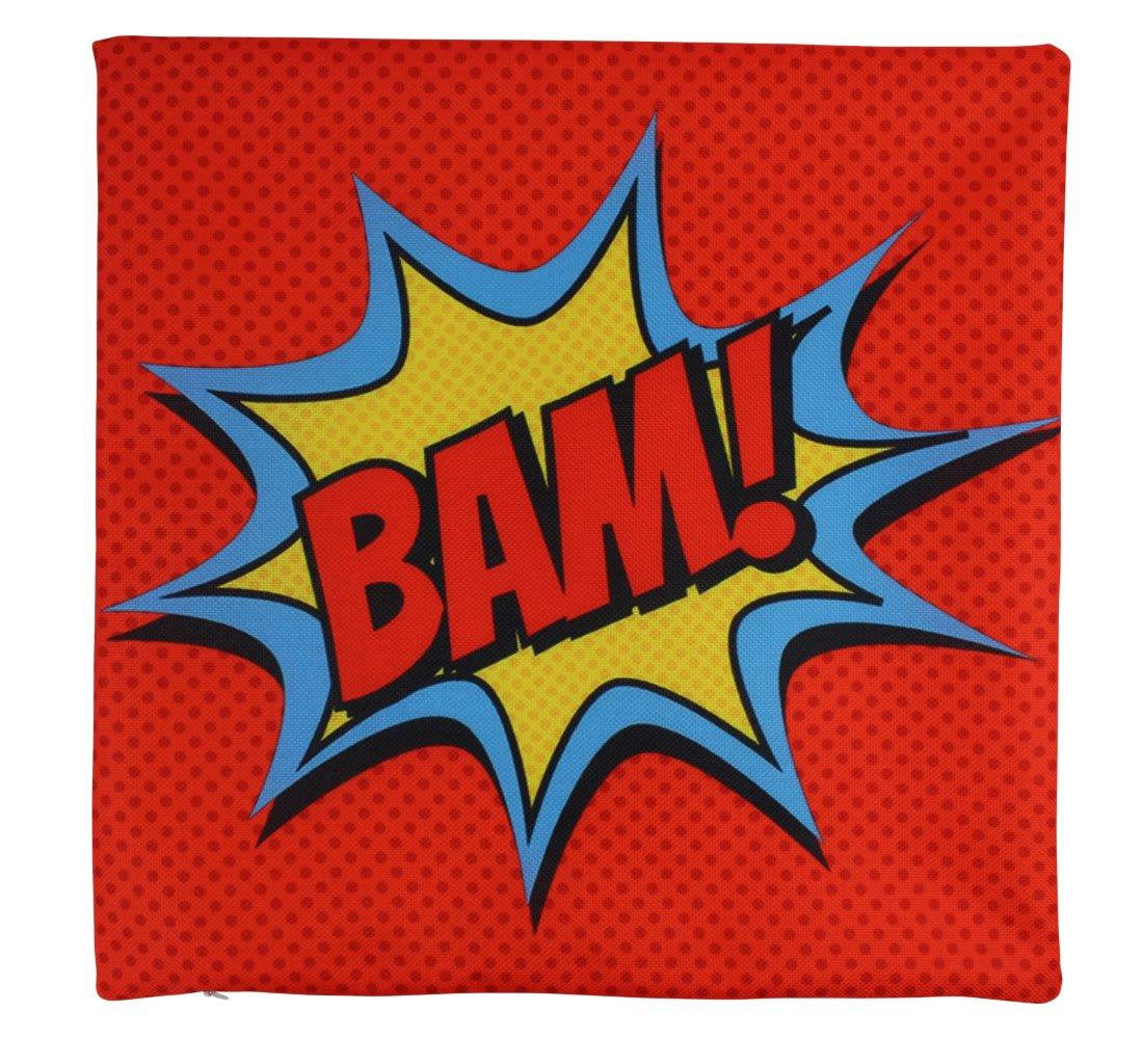 BAM! Anime Pillow Cover featuring a bright red comic design with the word BAM! in bold letters, perfect for kids' rooms.