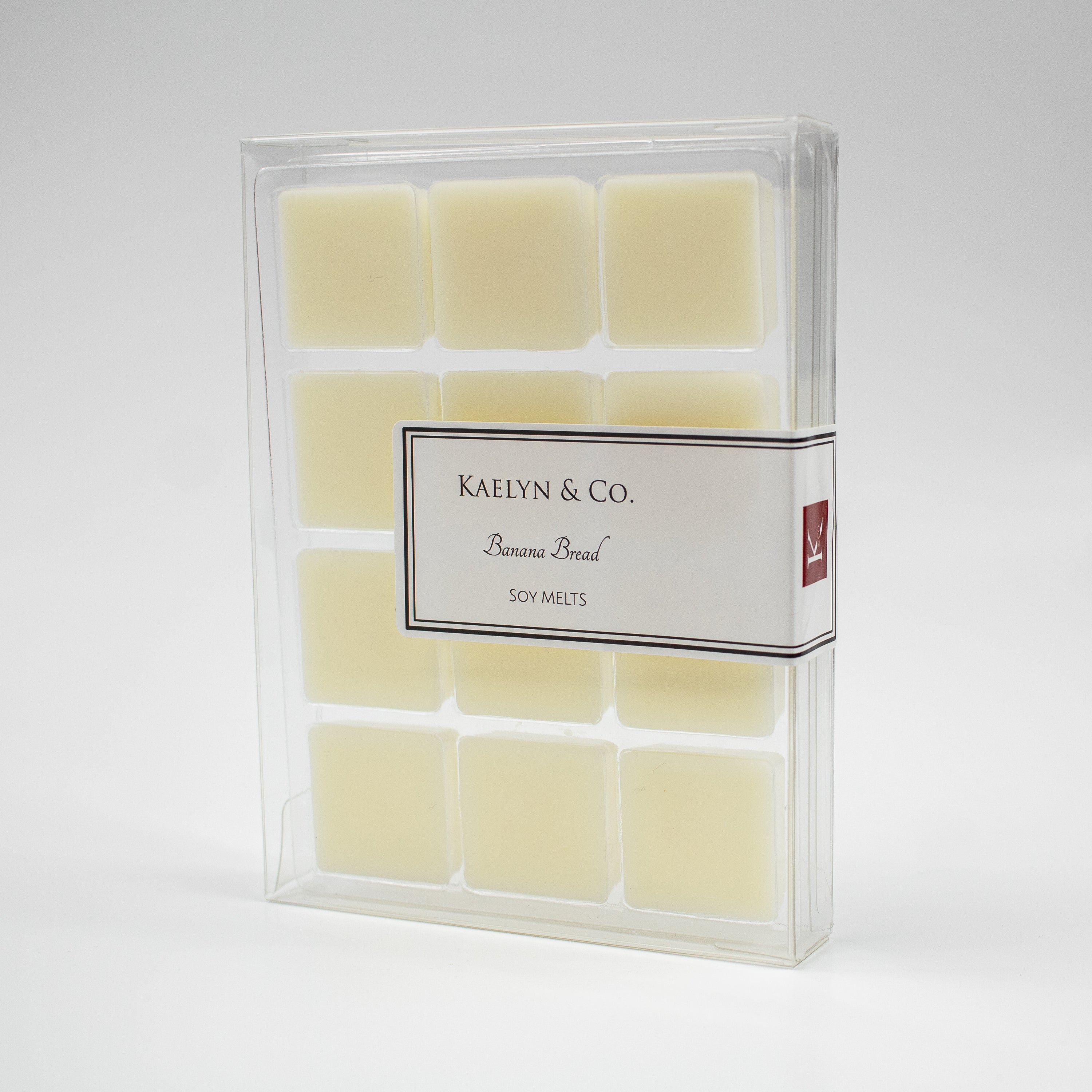 A pack of Banana Bread Soy Wax Melts featuring twelve cubes with a rich banana bread scent, showcasing the warm and inviting aroma.