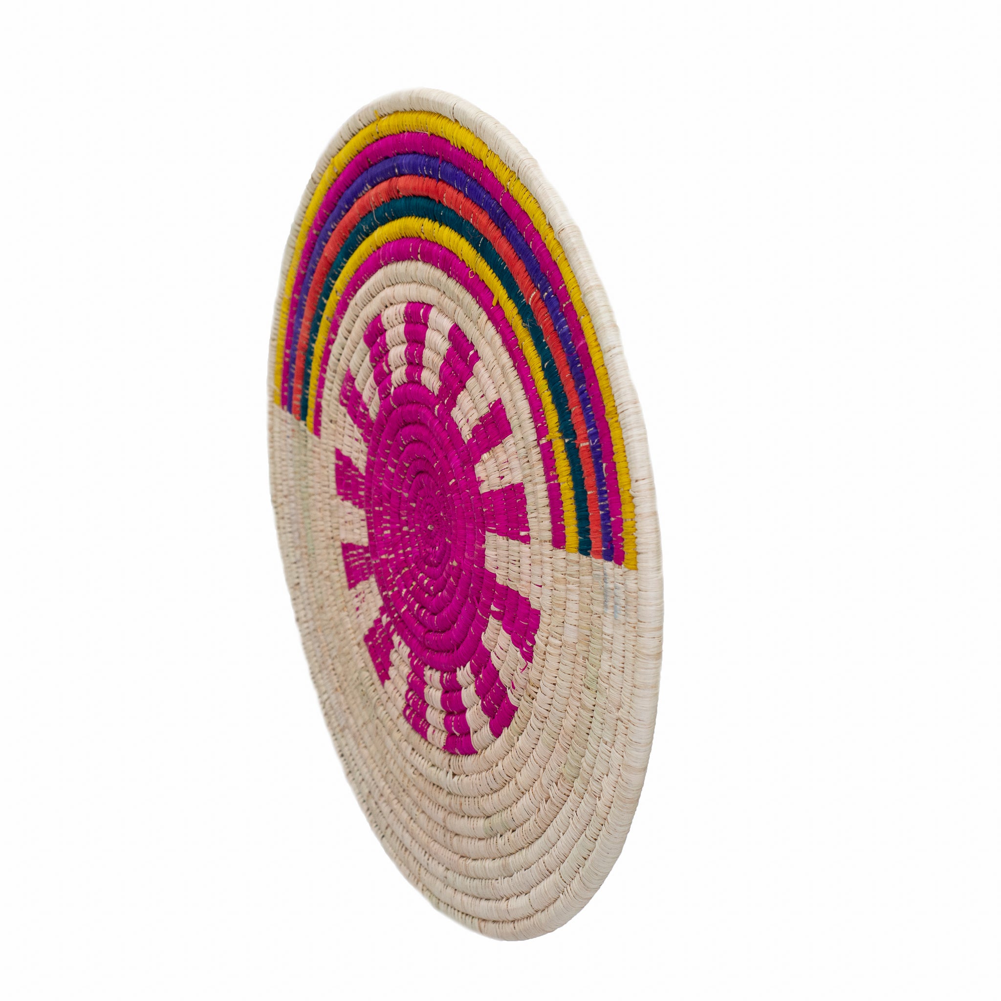 Banff Handcrafted Wall Disc/Trivet showcasing authentic African weaving design with vibrant colors and unique patterns.