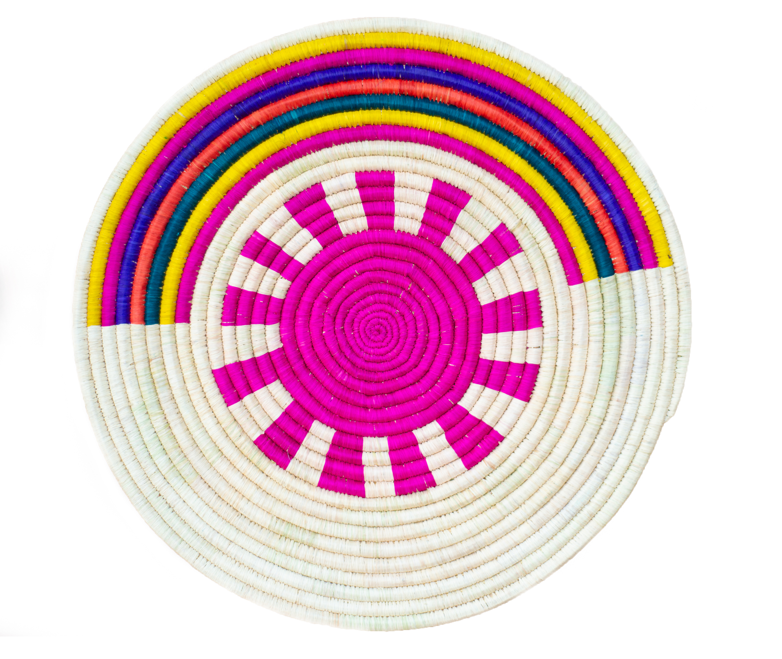 Banff Handcrafted Wall Disc/Trivet showcasing authentic African weaving design with vibrant colors and unique patterns.