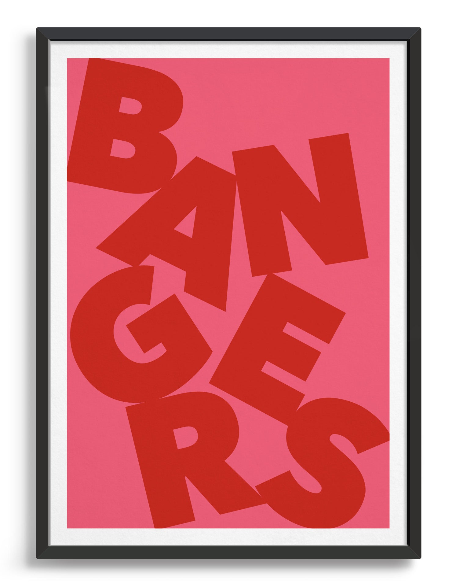 A modern typography poster featuring the word 'Bangers' in bold letters, available in black/white and pink/red color schemes.