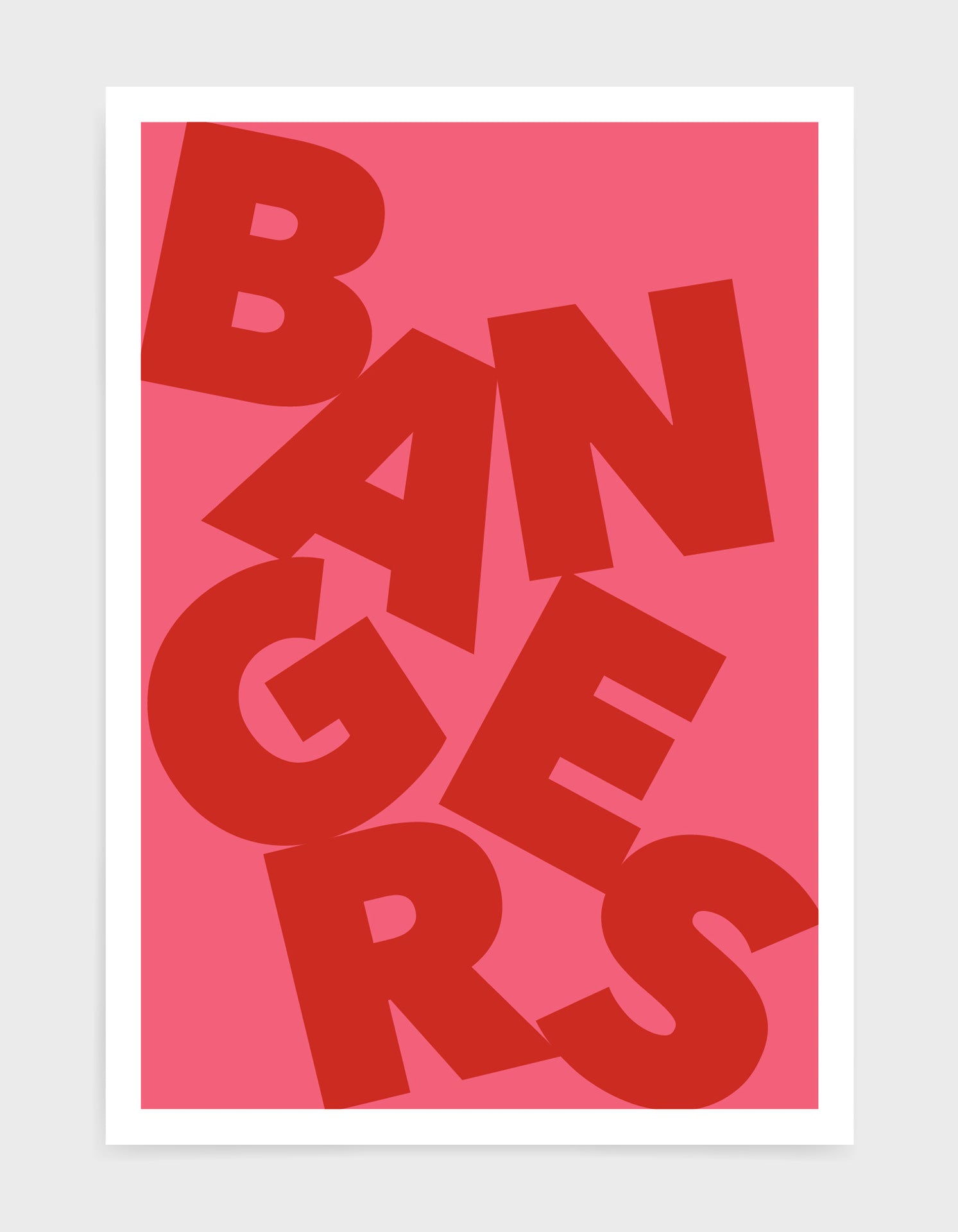 A modern typography poster featuring the word 'Bangers' in bold letters, available in black/white and pink/red color schemes.