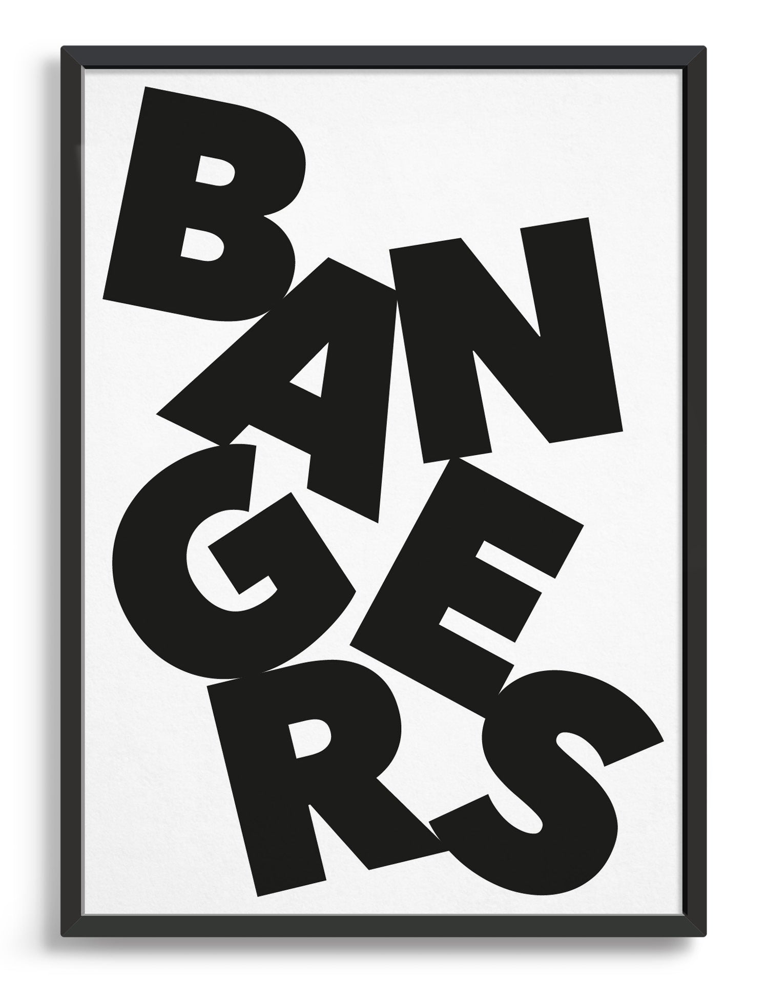 A modern typography poster featuring the word 'Bangers' in bold letters, available in black/white and pink/red color schemes.