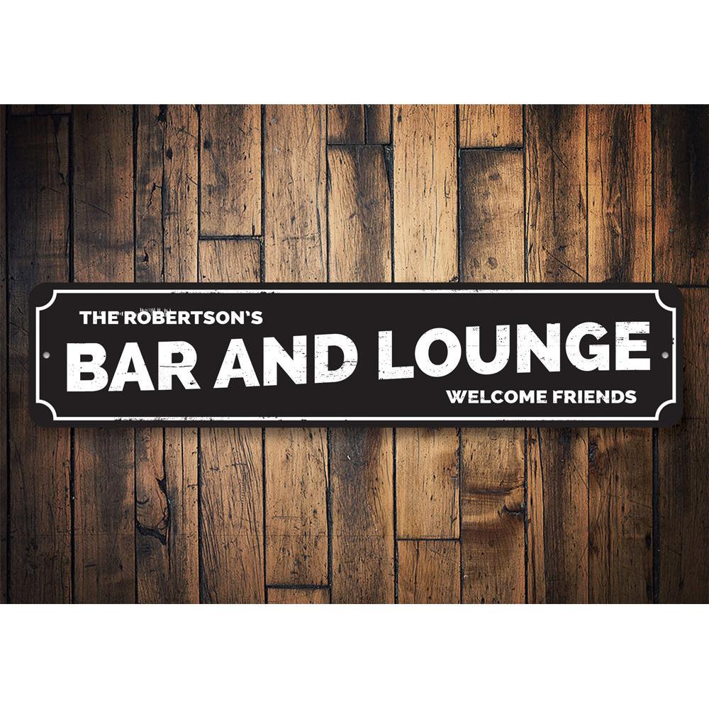 Customizable Bar and Lounge Sign made from high-quality aluminum, featuring pre-drilled holes for easy mounting.